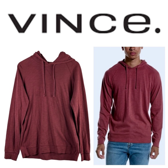 Vince Mens Sz Large Hoodie Sweatshirt Red Rust Slub Pullover Cotton - Picture 1 of 4